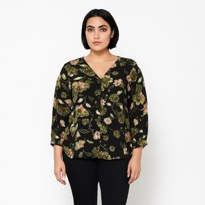 🆕 Melanie Lyne | Colourful Floral 3/4 Sleeve Button Down Blouse Lightweight NWOT